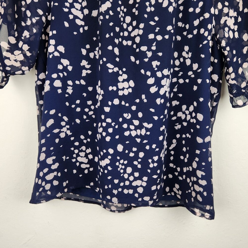 Madewell Ruffle Sleeve Blouse Top in Drifting Petals Paintbrush Dot Navy sz M - Picture 4 of 12